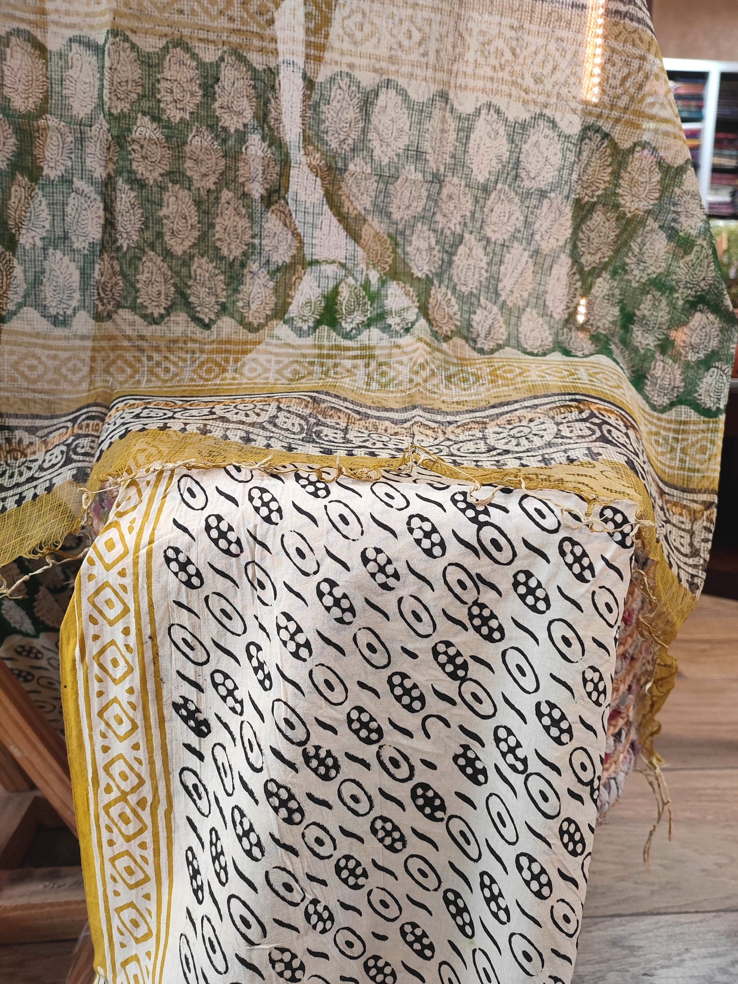 Green Paisley Print Cotton Suit with Cotton Bottom & Kota Doria Dupatta