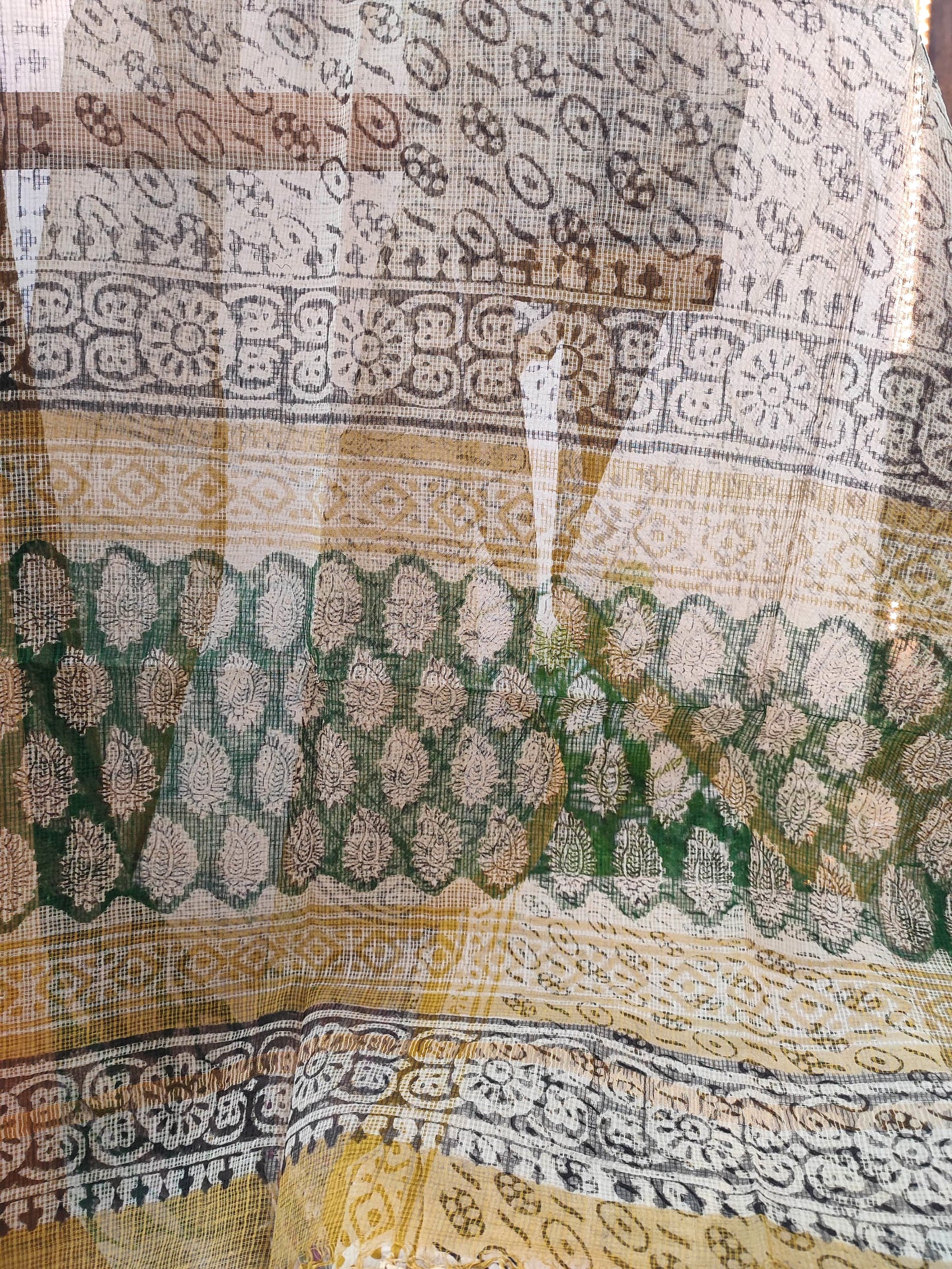 Green Paisley Print Cotton Suit with Cotton Bottom & Kota Doria Dupatta