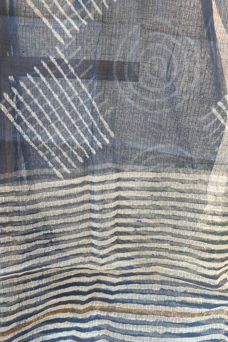 Indigo Handblock Cotton Suit Set with Cotton Bottom & Kota Doria Dupatta