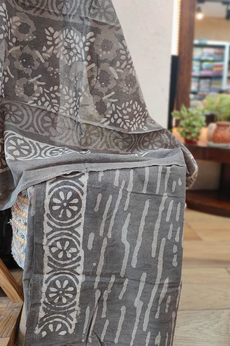 Grey  Cotton Suit  with Cotton Bottom & Mulmul Cotton Dupatta