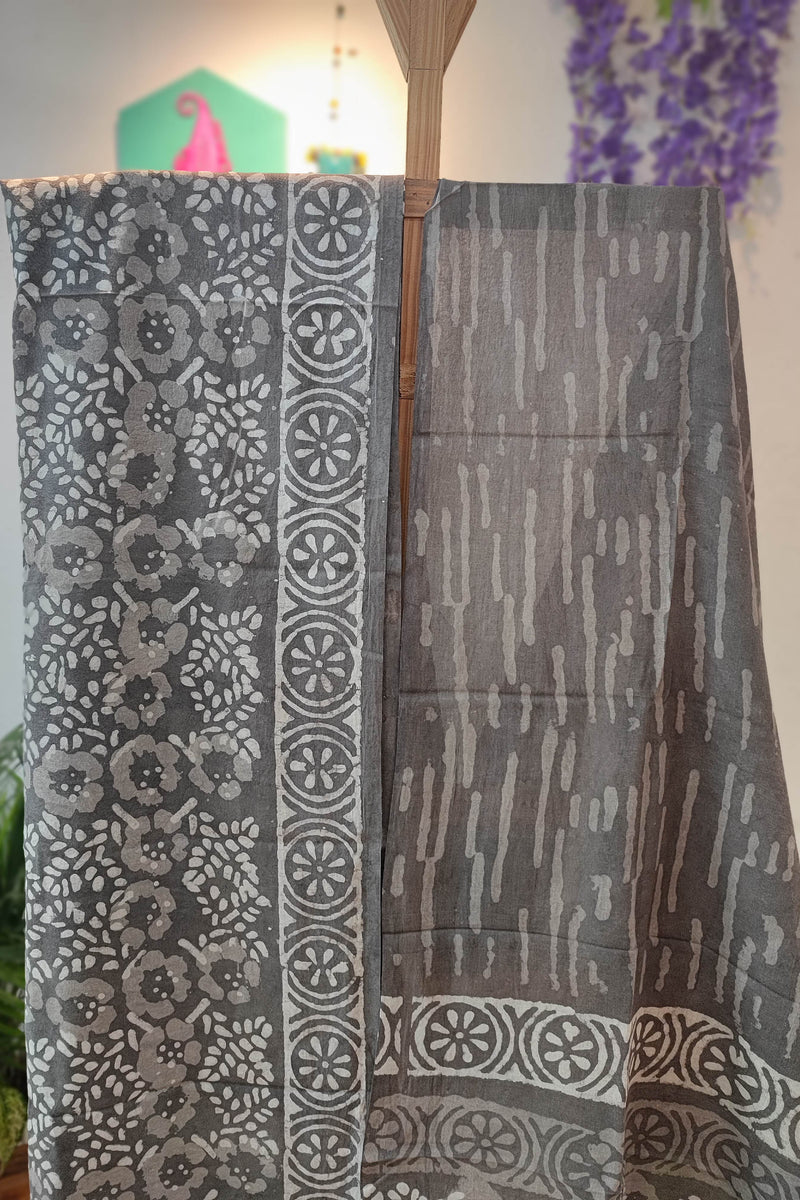 Grey  Cotton Suit  with Cotton Bottom & Mulmul Cotton Dupatta