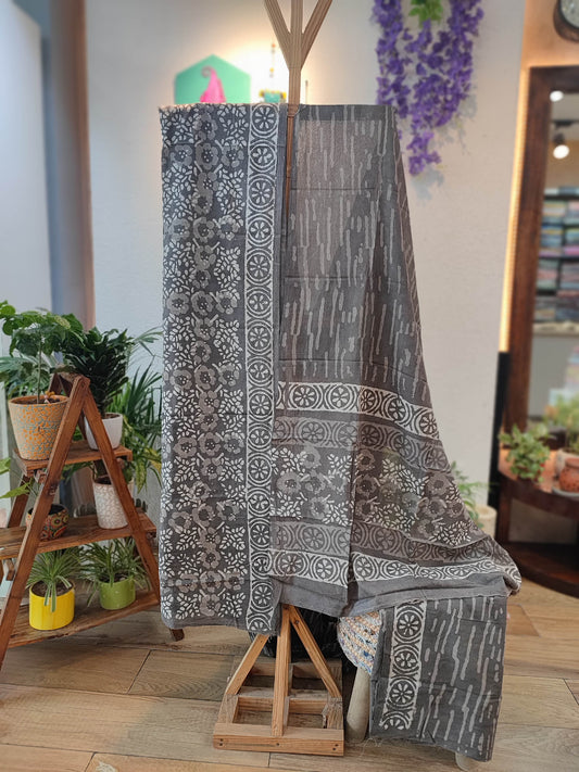 Grey  Cotton Suit  with Cotton Bottom & Mulmul Cotton Dupatta