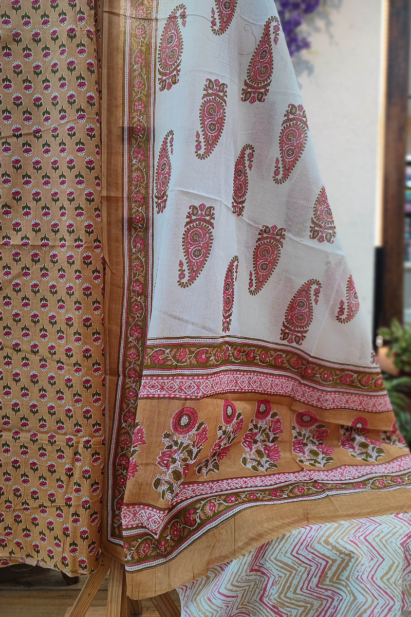 Cotton Suit with cotton bottom & Mulmul Cotton Dupatta
