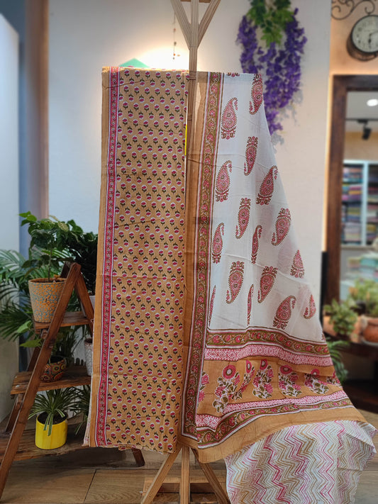 Cotton Suit with cotton bottom & Mulmul Cotton Dupatta