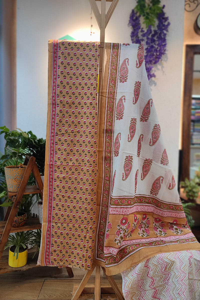 Cotton Suit with cotton bottom & Mulmul Cotton Dupatta