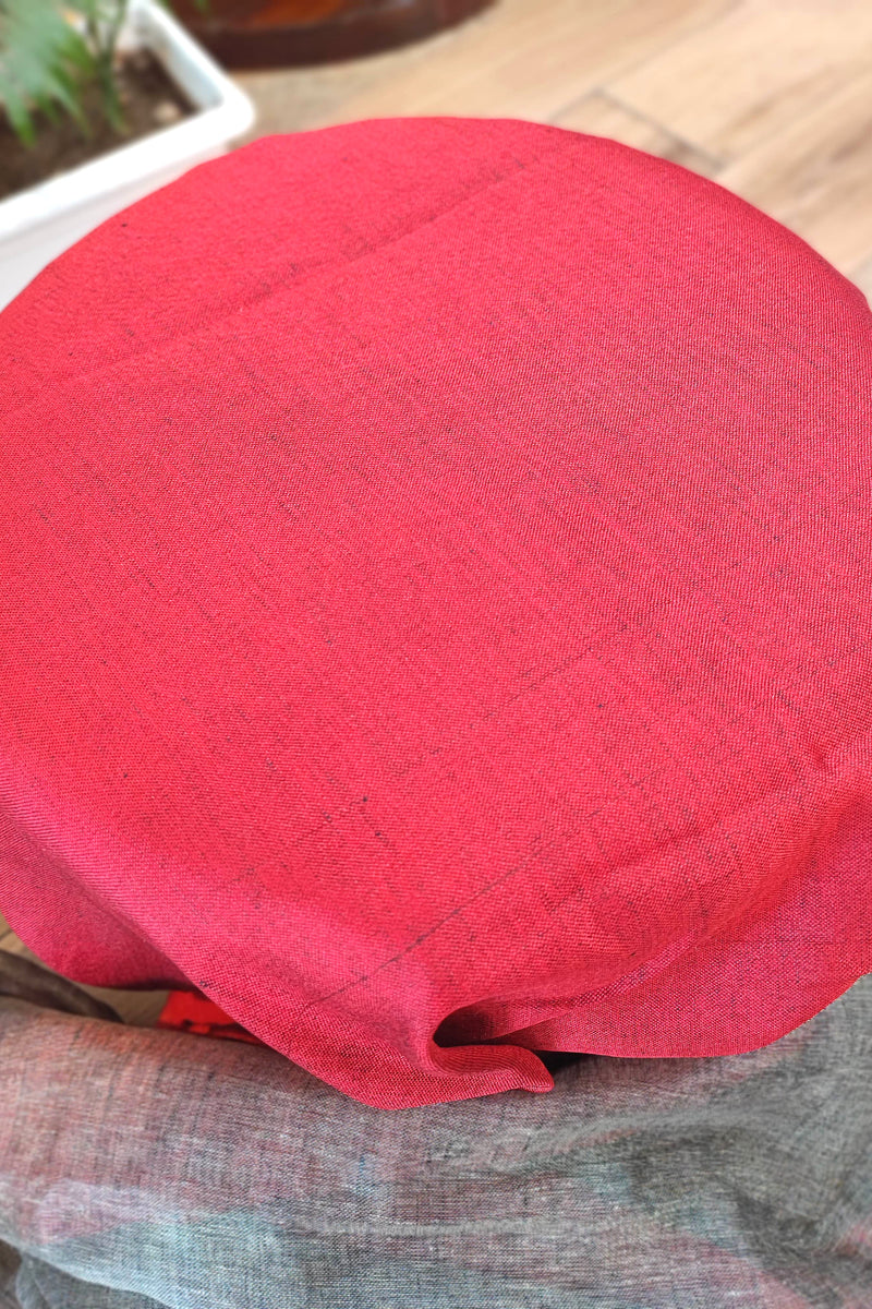 Elegant Grey and Red Pure Linen Saree with Woven Border and Multi-Color Tassel Pallu – Lightweight Traditional Drape for Festive & Office Wear