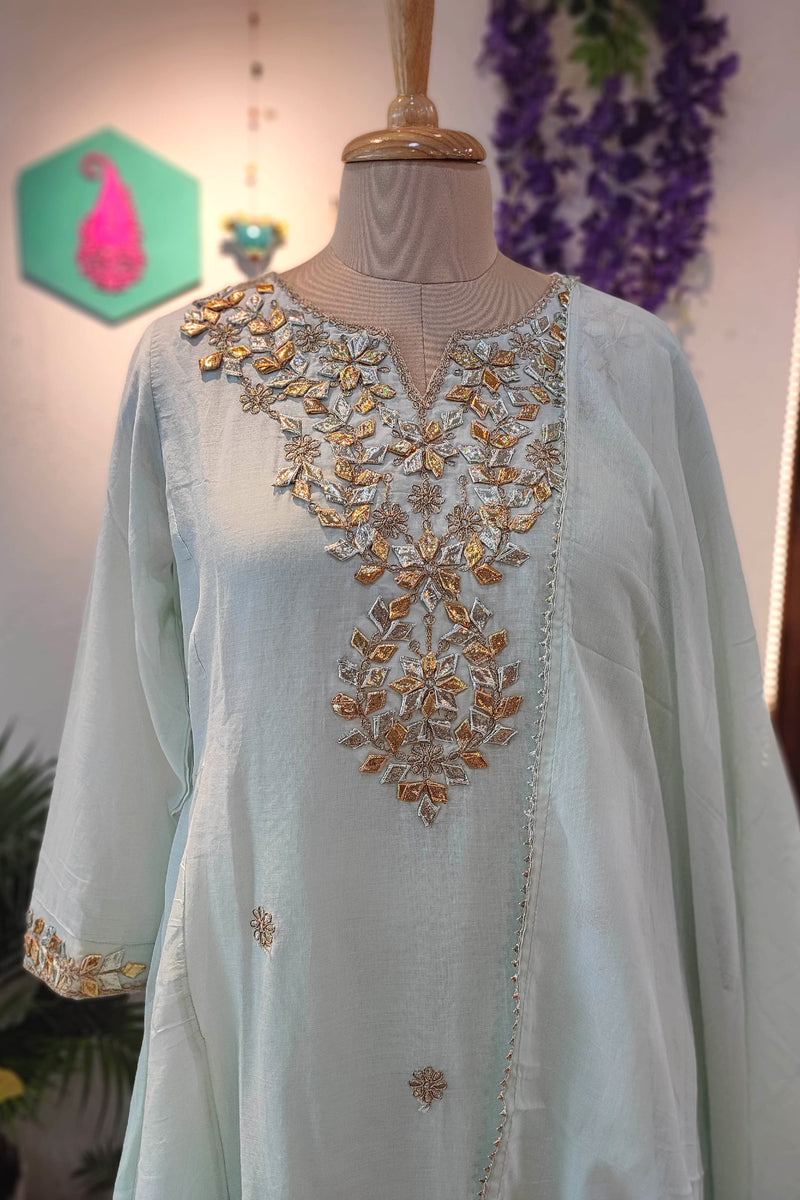 Mulmul Kurta Set with Dupatta – Hand Embroidered  Work with Ethnic Wear