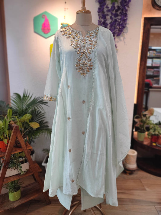 Mulmul Kurta Set with Dupatta – Hand Embroidered  Work with Ethnic Wear