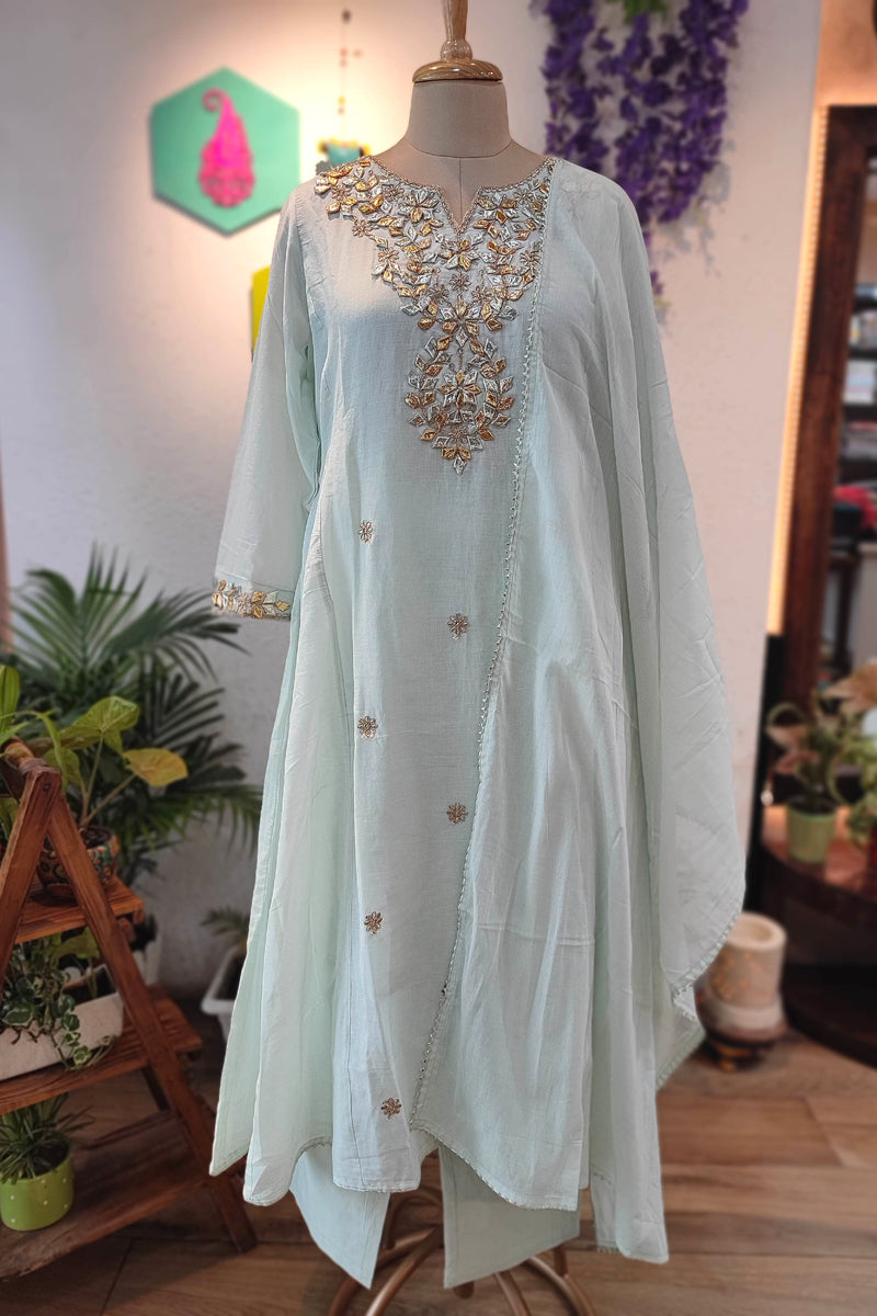 Mulmul Kurta Set with Dupatta – Hand Embroidered  Work with Ethnic Wear