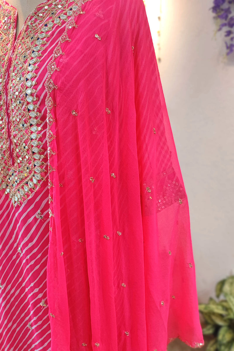Hot Pink Georgette Gota Patti Suit Set with Dupatta & Pants
