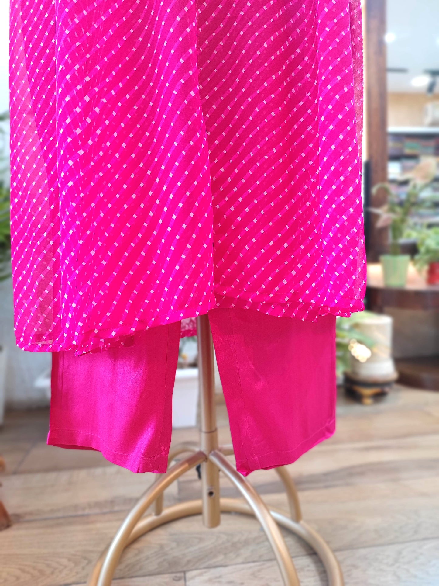 Hot Pink Georgette Cape Set with Inner & Straight Pants – Gota Patti Embellished