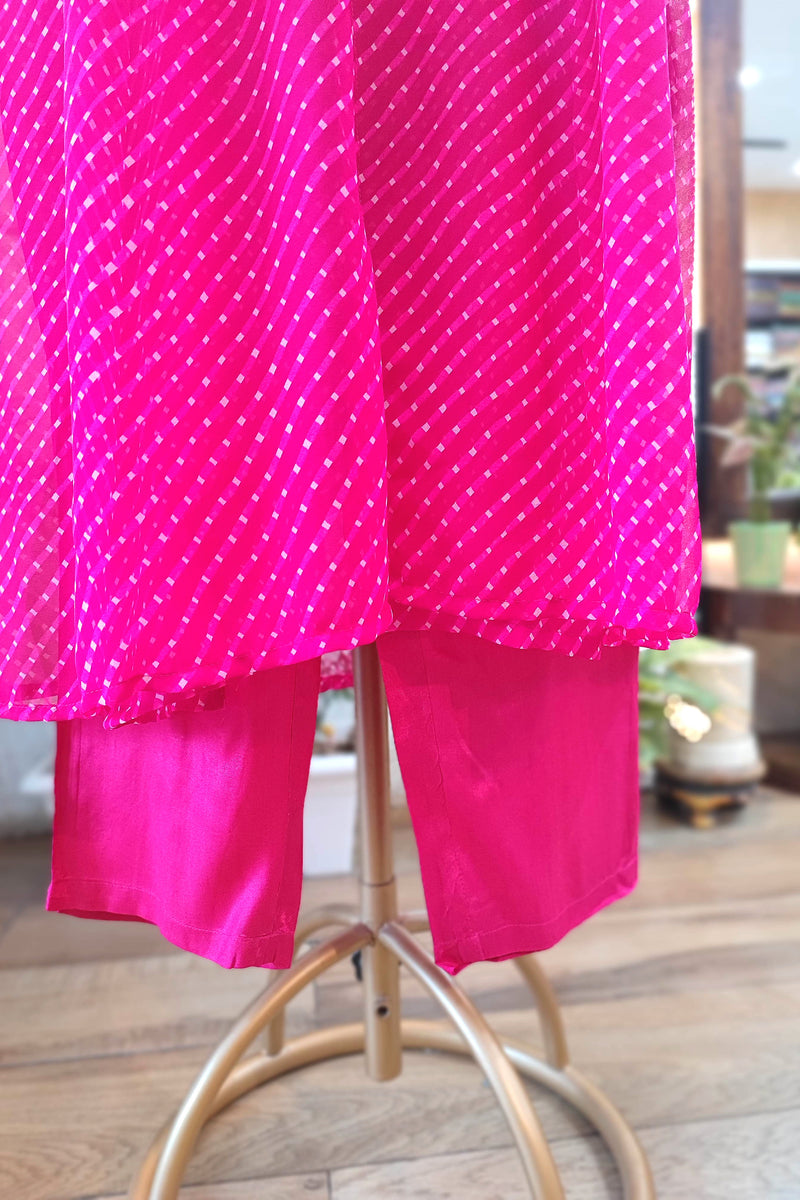 Hot Pink Georgette Cape Set with Inner & Straight Pants – Gota Patti Party Wear Suit