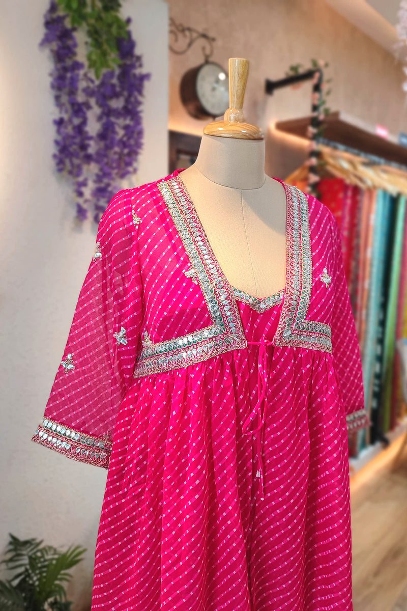 Hot Pink Georgette Cape Set with Inner & Straight Pants – Gota Patti Party Wear Suit