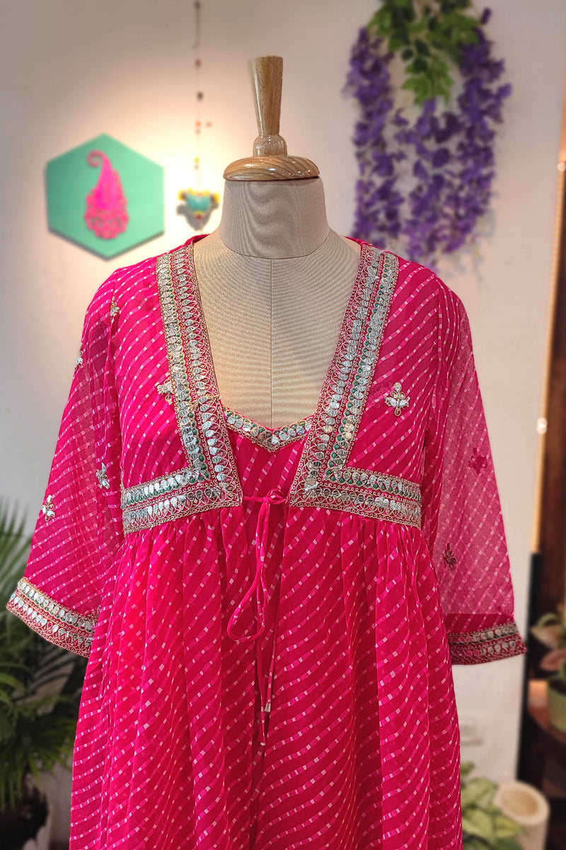 Hot Pink Georgette Cape Set with Inner & Straight Pants – Gota Patti Party Wear Suit