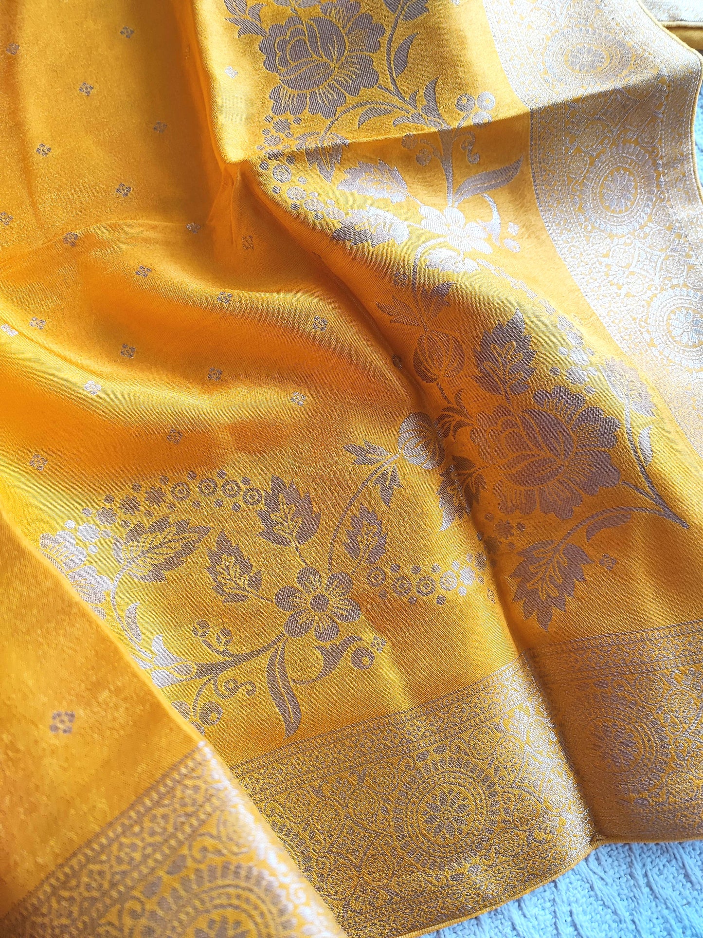 Yellow Banarasi Silk Suit with Gold Zari Work | Haldi & Festive Wear