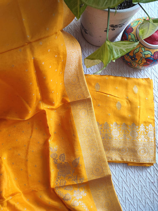Yellow Banarasi Silk Suit with Gold Zari Work | Haldi & Festive Wear