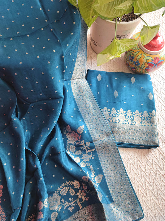 Teal Blue Banarasi Silk Suit with Zari Weaving | Traditional & Party Wear