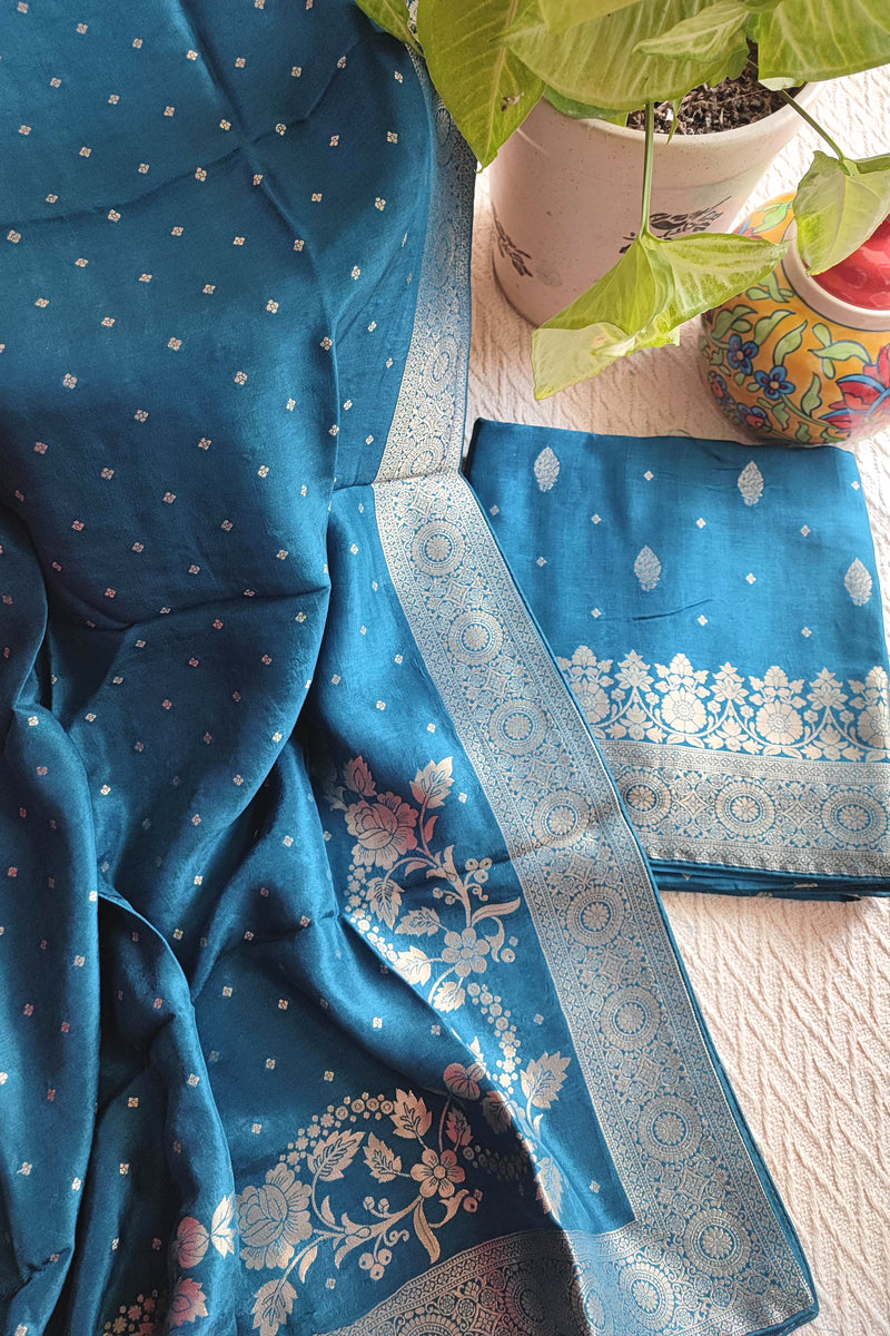Teal Blue Banarasi Silk Suit with Zari Weaving | Traditional & Party Wear