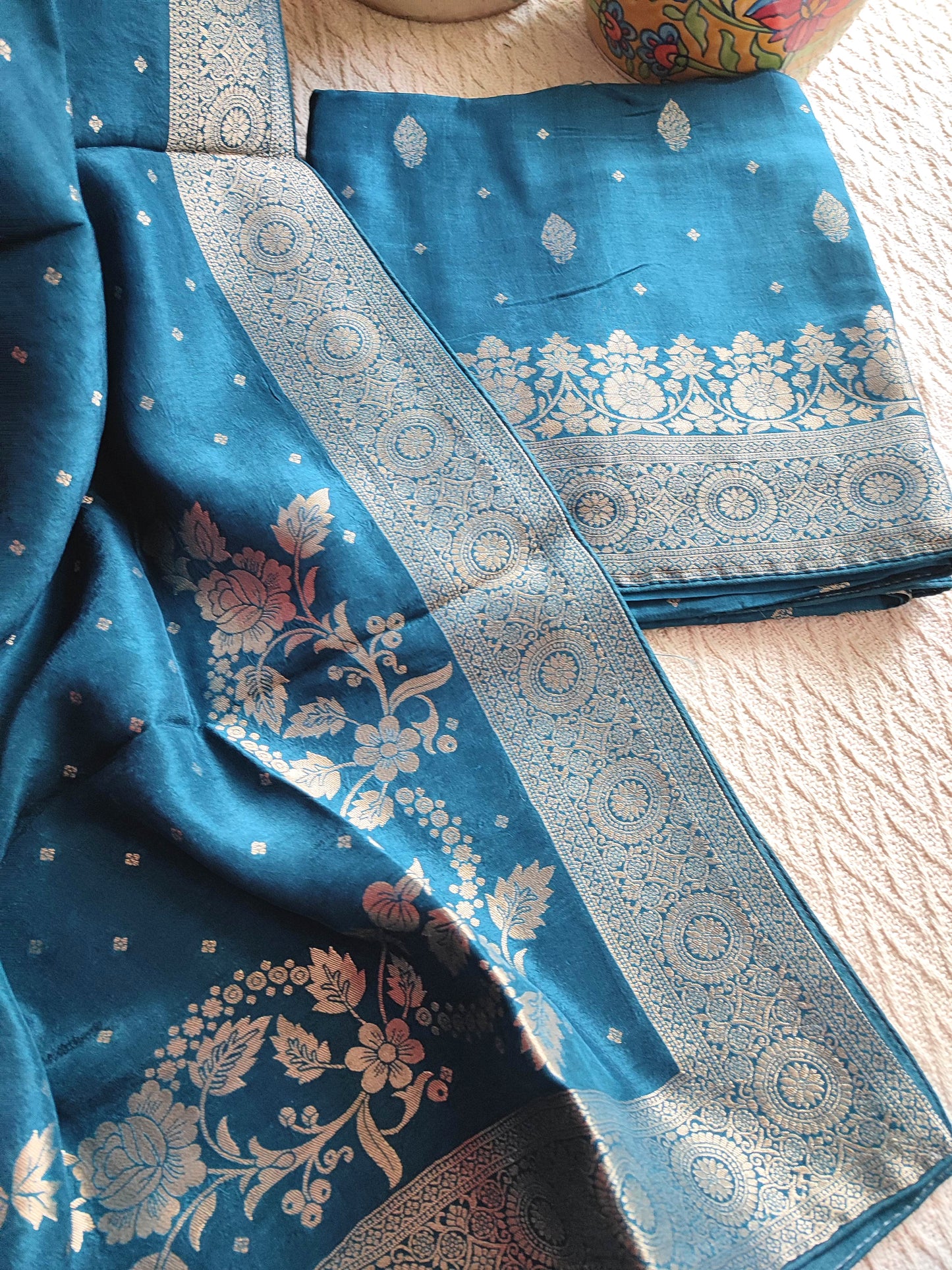 Teal Blue Banarasi Silk Suit with Zari Weaving | Traditional & Party Wear