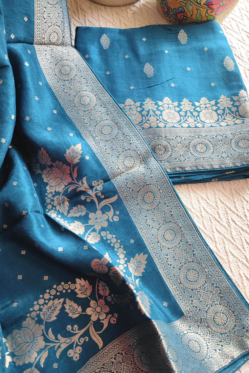 Teal Blue Banarasi Silk Suit with Zari Weaving | Traditional & Party Wear