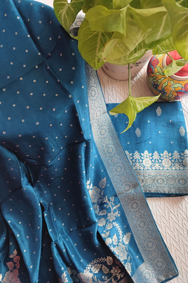 Teal Blue Banarasi Silk Suit with Zari Weaving | Traditional & Party Wear