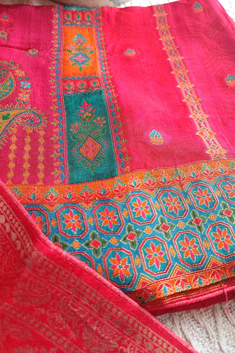 Elegant Pink Banarasi-Inspired Crepe Silk Suit Material with Woven Dupatta