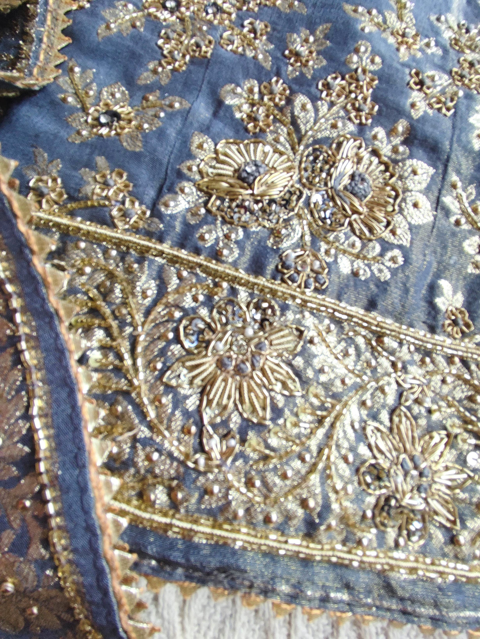 Navy Blue Shimmer Georgette Unstitched Suit with Zari Work