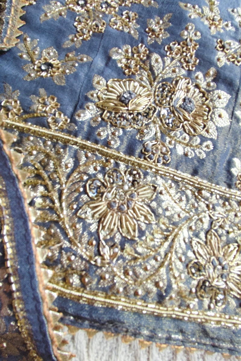 Navy Blue Shimmer Georgette Unstitched Suit with Zari Work