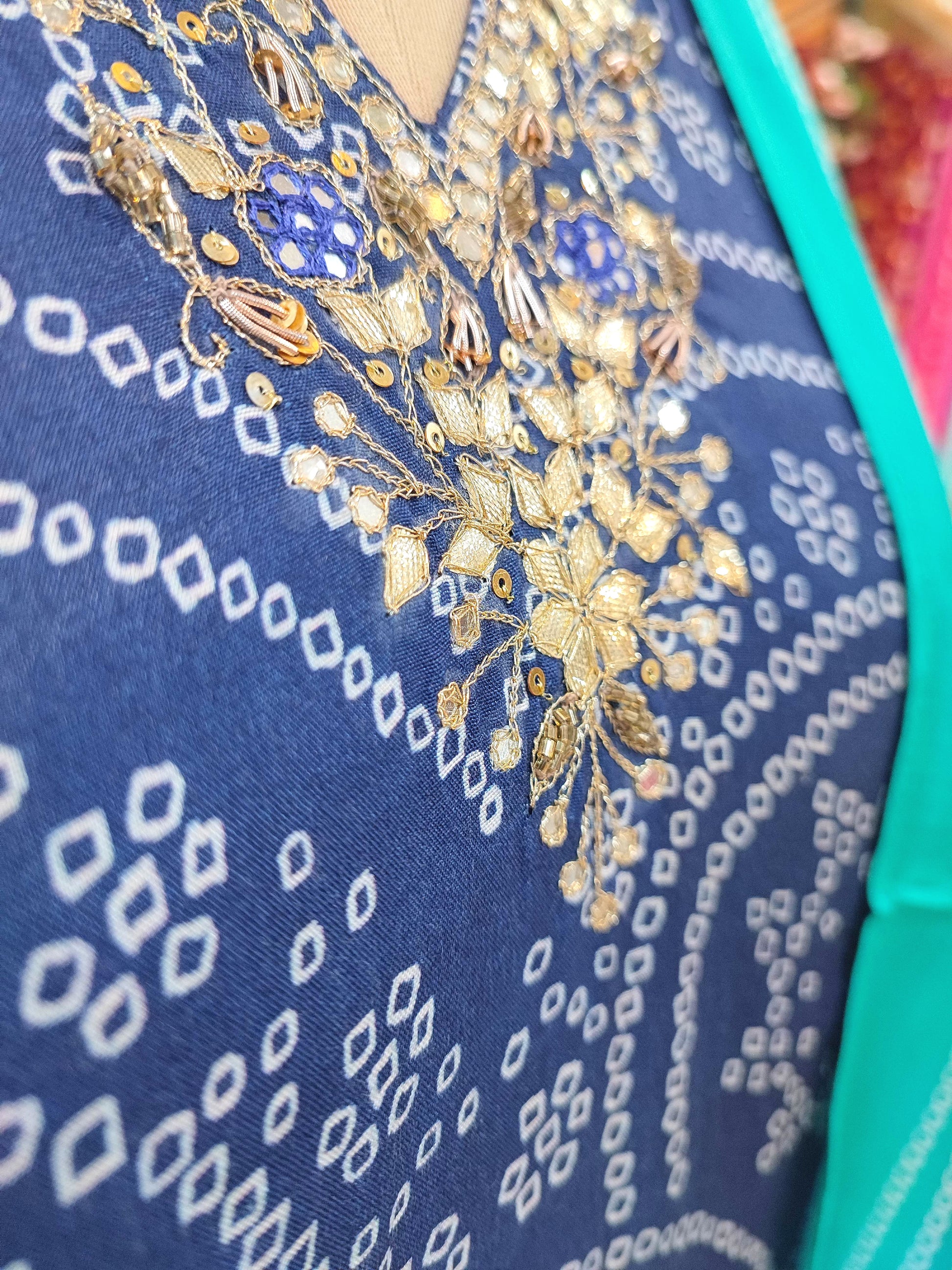 Blue Bandhani Print Soft Crepe Kurta Dupatta Set – Shop Now