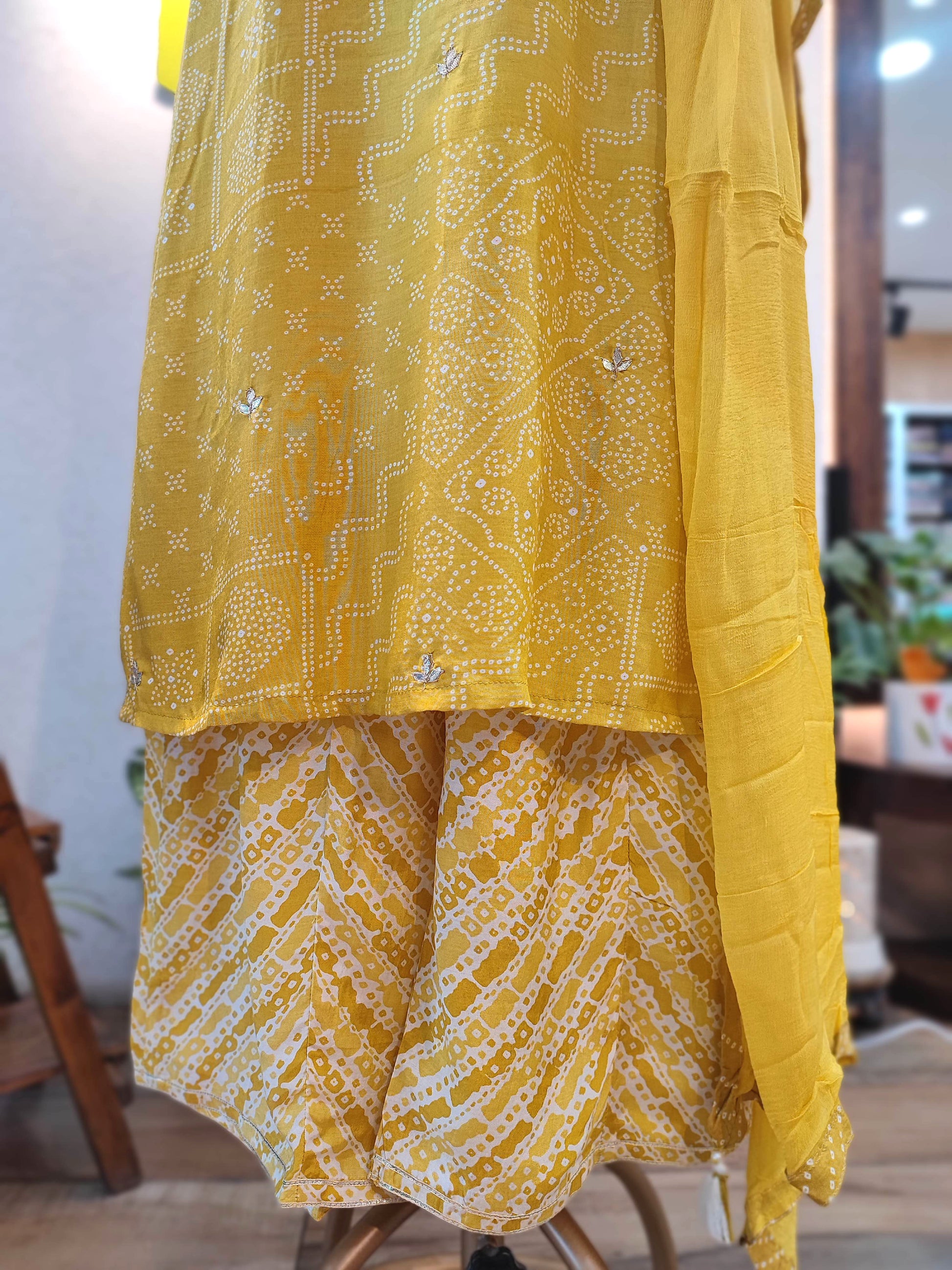 Mustard Yellow Soft Crepe Kurta Dupatta Set with Handwork
