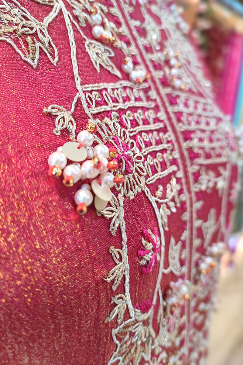 Rani Pink Kaftan-Style Suit in Crushed Tissue Georgette