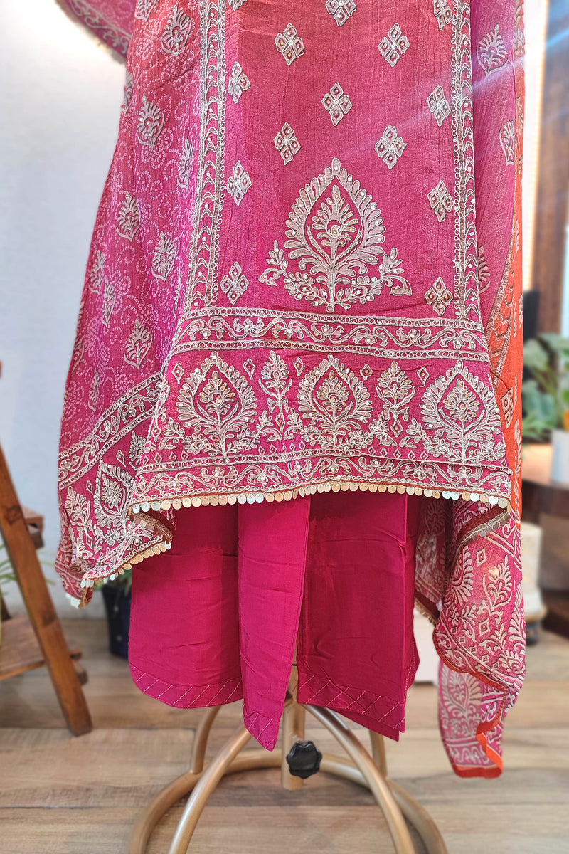 Orange-Pink Georgette Embroidered Suit with Dupatta – Shop Now