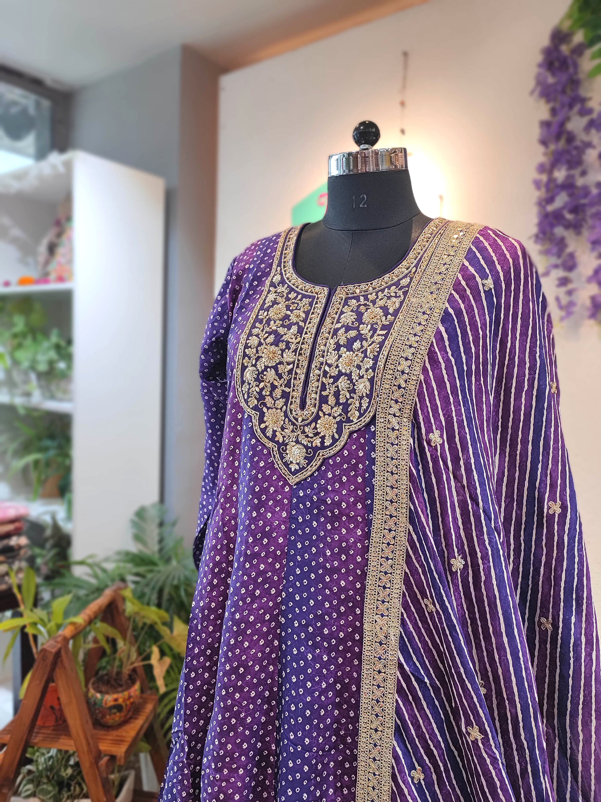 Bandhani Soft Crepe Kurta with Gota Patti & Georgette Dupatta