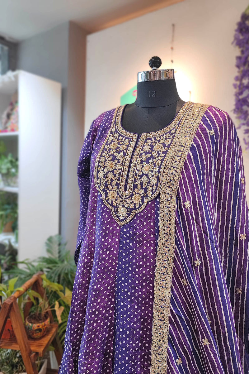 Bandhani Soft Crepe Kurta with Gota Patti & Georgette Dupatta