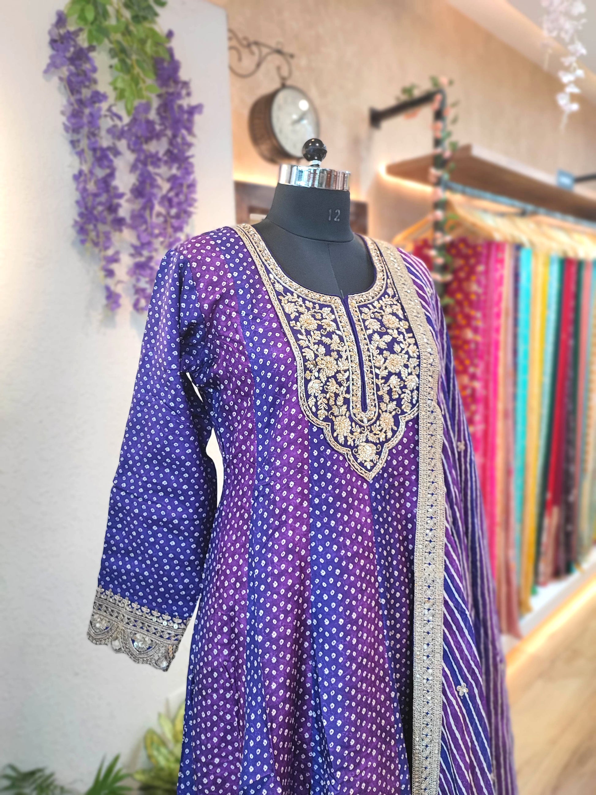 Bandhani Soft Crepe Kurta with Gota Patti & Georgette Dupatta