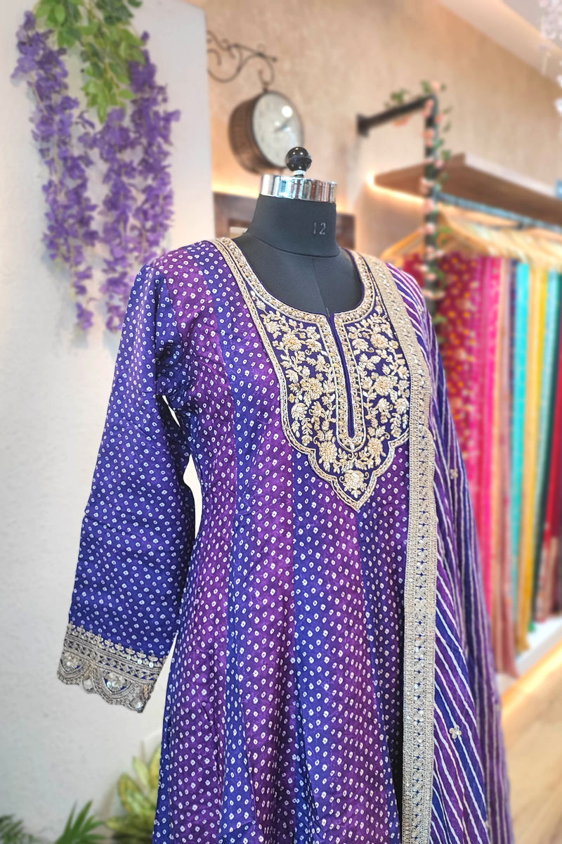 Bandhani Soft Crepe Kurta with Gota Patti & Georgette Dupatta