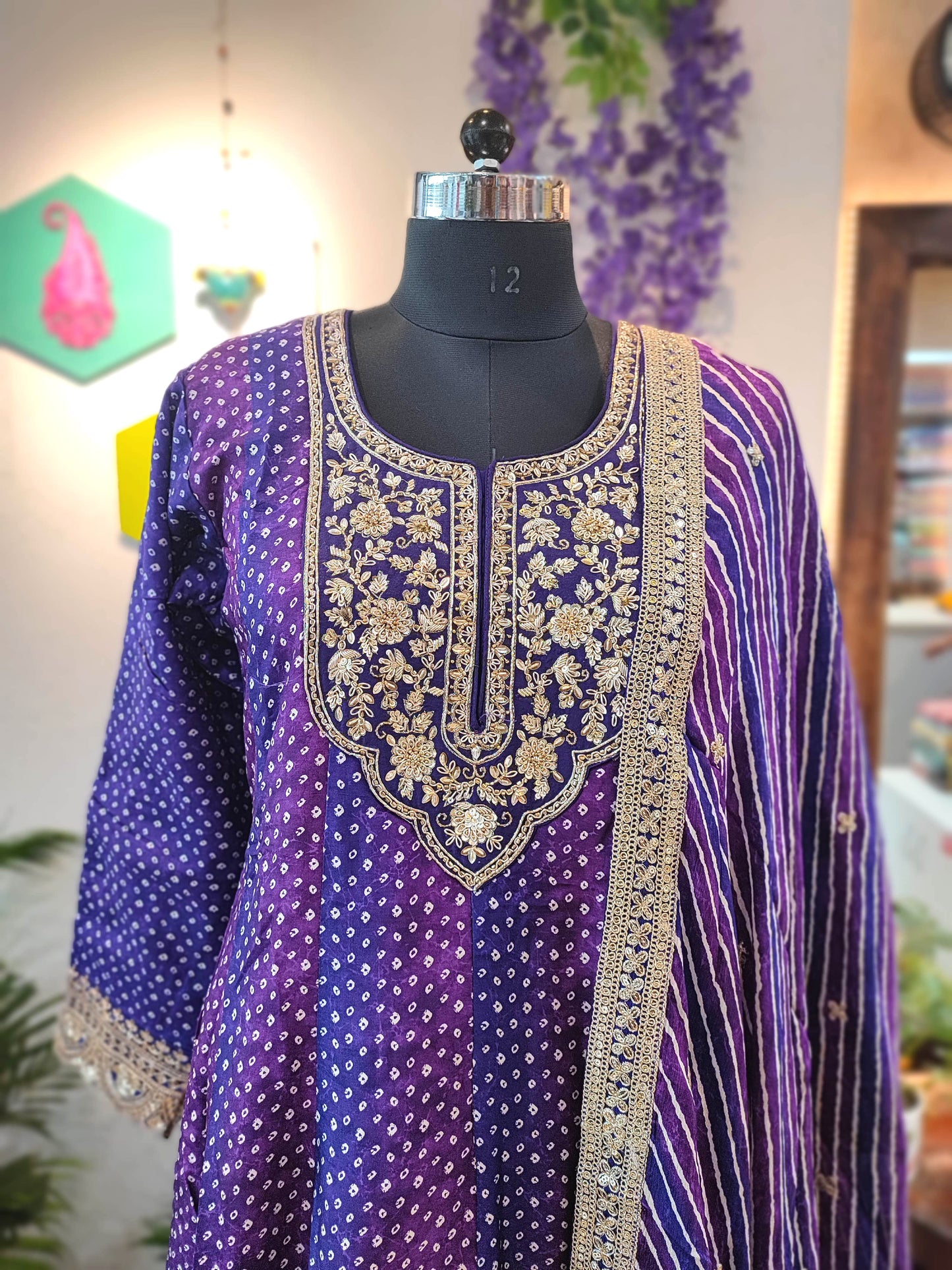 Bandhani Soft Crepe Kurta with Gota Patti & Georgette Dupatta