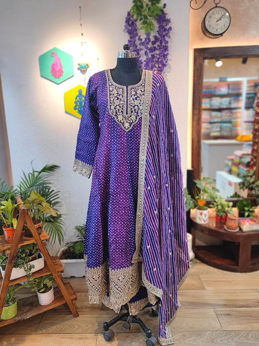 Bandhani Soft Crepe Kurta with Gota Patti & Georgette Dupatta