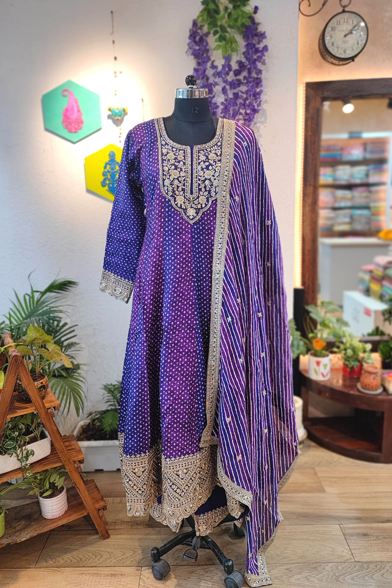 Bandhani Soft Crepe Kurta with Gota Patti & Georgette Dupatta