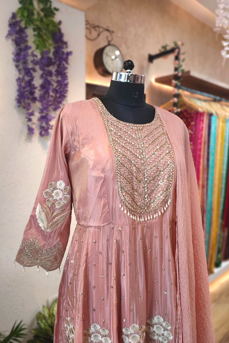 Blush Pink Crepe Silk Anarkali Suit with Dupatta | Shop Now