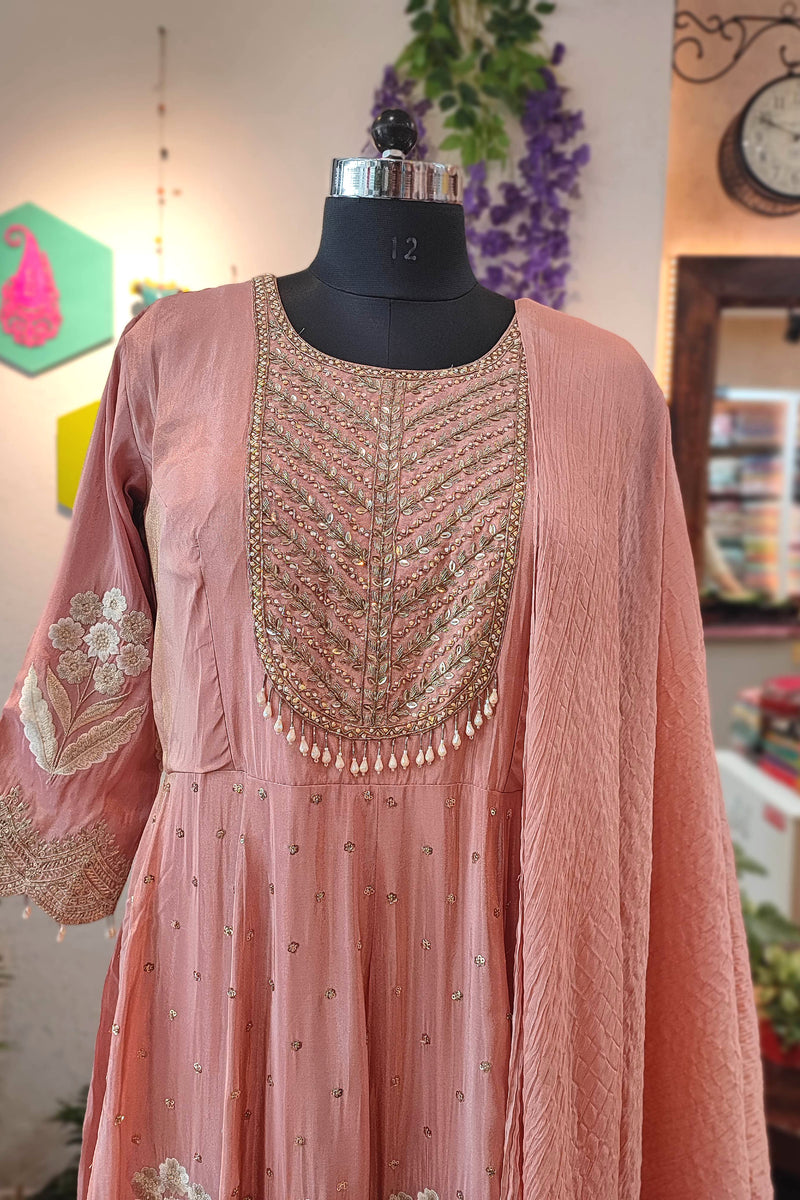 Blush Pink Crepe Silk Anarkali Suit with Dupatta | Shop Now