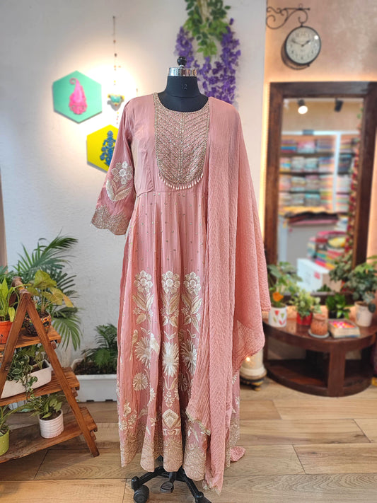 Blush Pink Crepe Silk Anarkali Suit with Dupatta | Shop Now