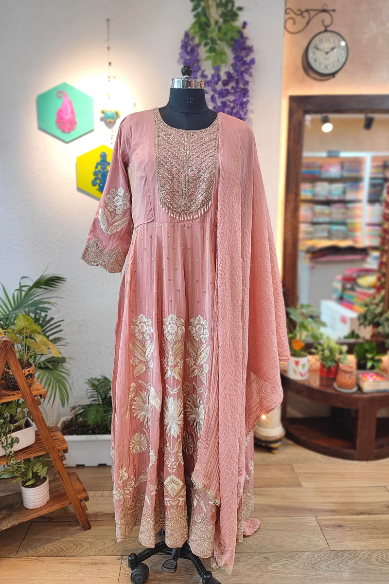 Blush Pink Crepe Silk Anarkali Suit with Dupatta | Shop Now