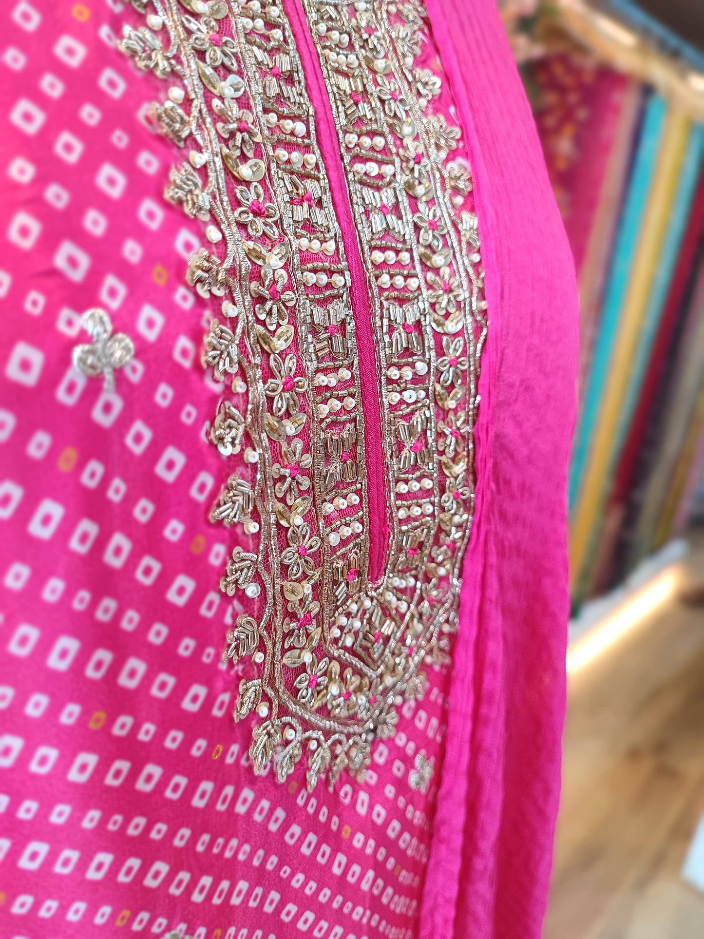 Rani Pink Short Kurta Sharara Set with Heavy Gota Patti Work 