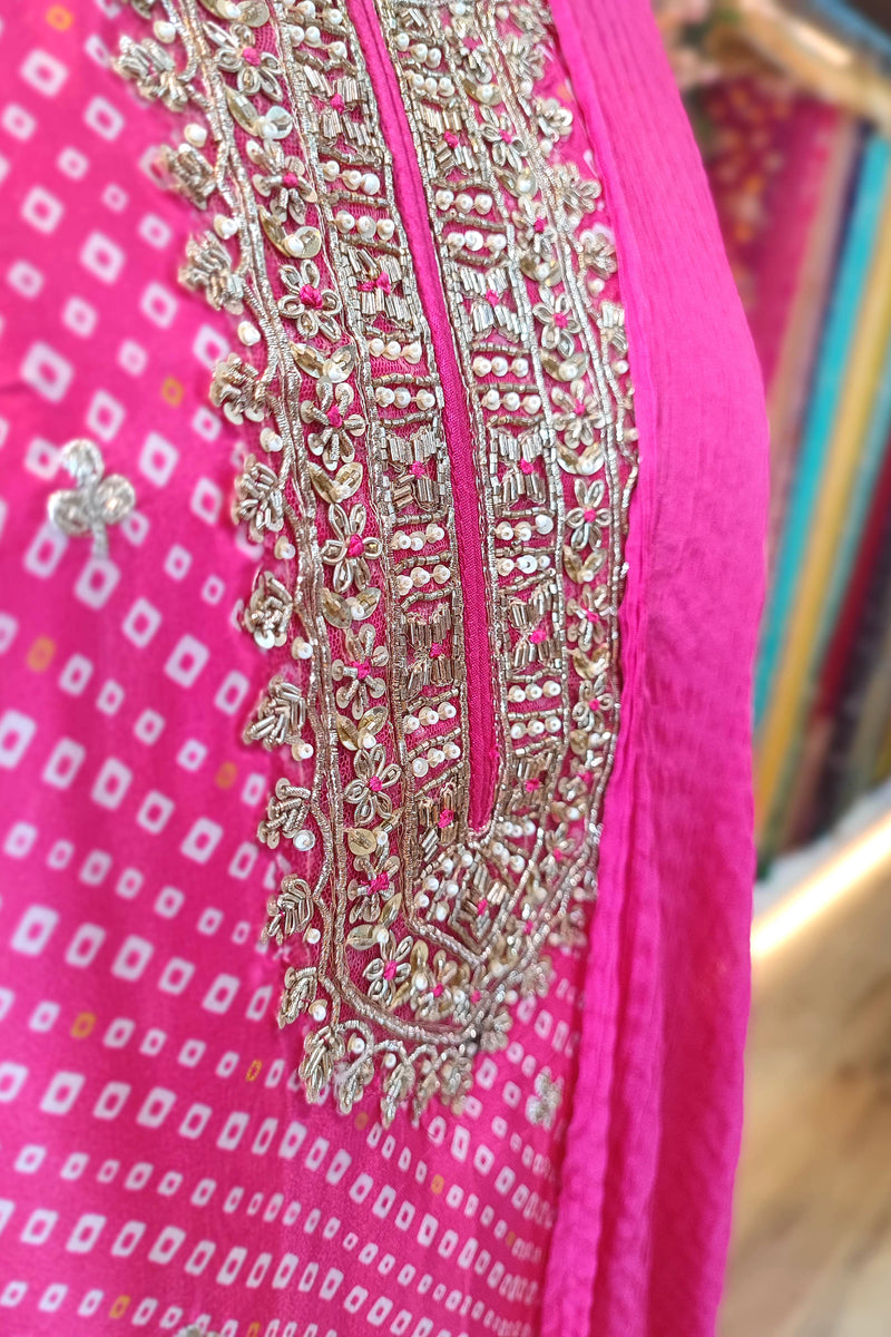 Rani Pink Short Kurta Sharara Set with Heavy Gota Patti Work 