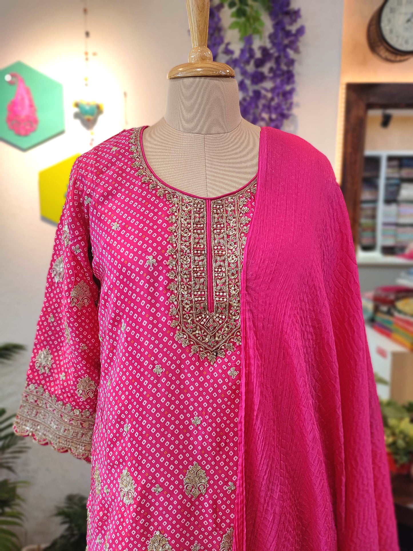 Rani Pink Short Kurta Sharara Set with Heavy Gota Patti Work 