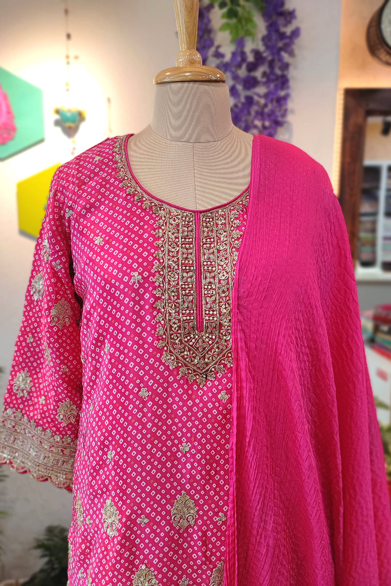 Rani Pink Short Kurta Sharara Set with Heavy Gota Patti Work 