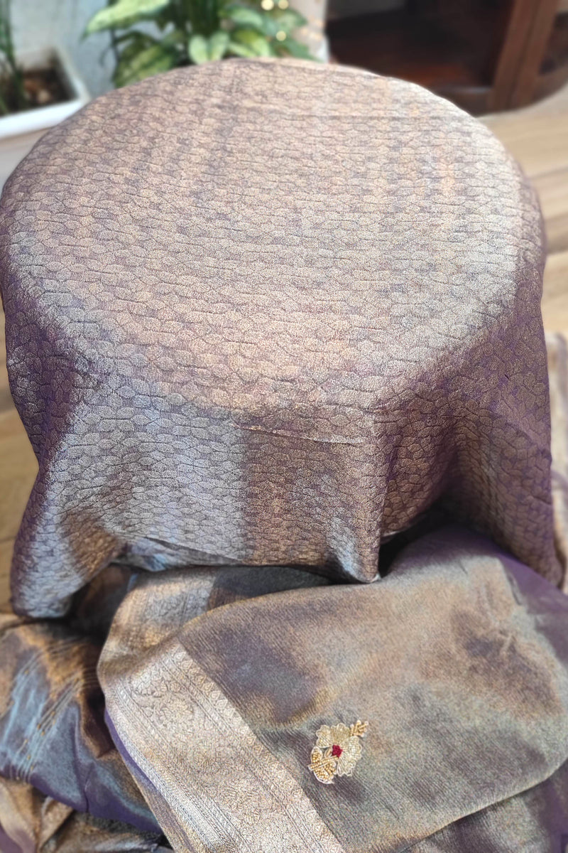 Shimmer Georgette Saree with Banarasi Weaving Pallu & Handwork Motifs