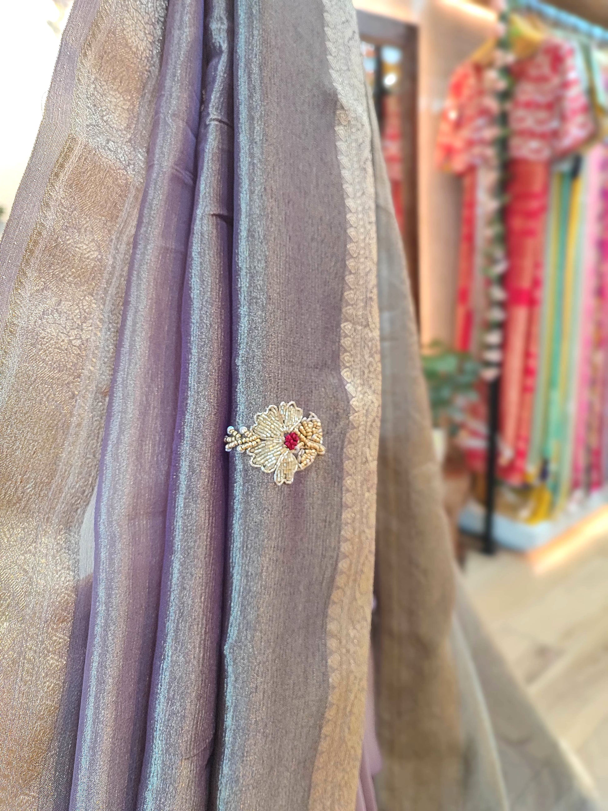 Shimmer Georgette Saree with Banarasi Weaving & Hand Embroidery Buy Now