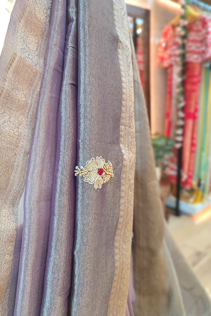 Shimmer Georgette Saree with Banarasi Weaving & Hand Embroidery Buy Now